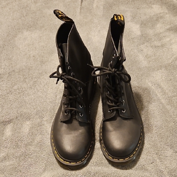 Dr. Martens Black Lace-Up Boots with Yellow Accents - Picture 1 of 10